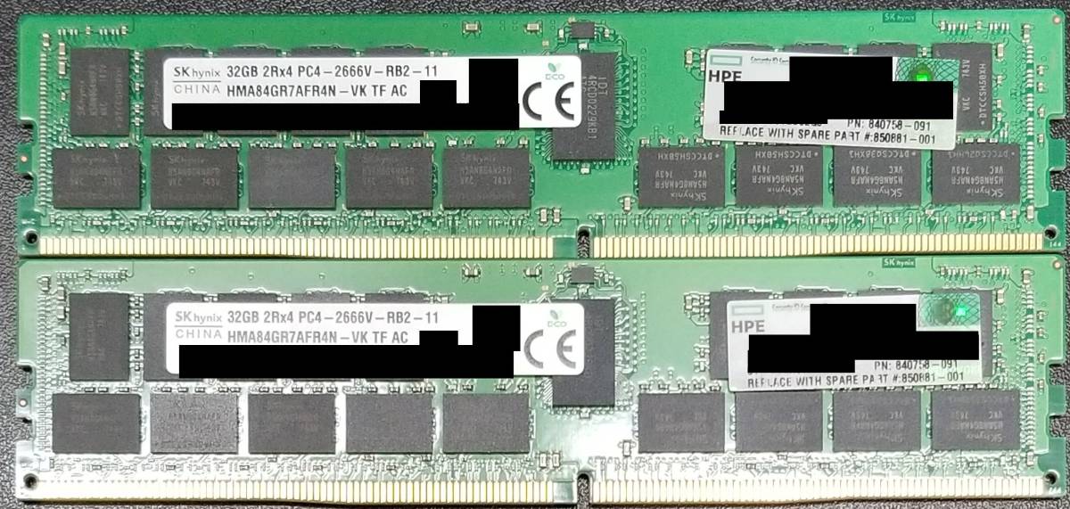 SKhynix DDR4-2666V PC4-21300 32GB 2枚セット 64GB 2Rx4 Registered 