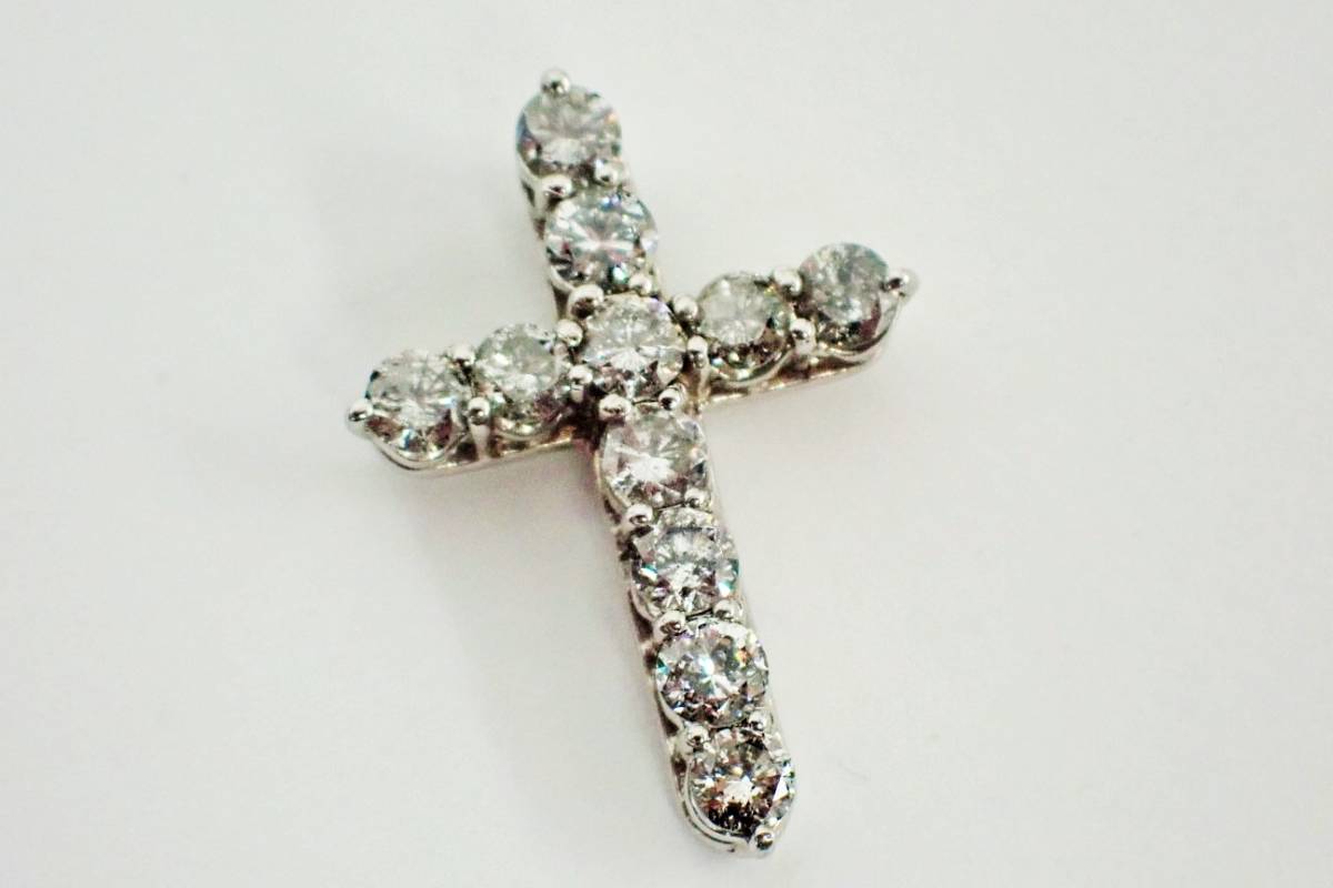 pt900 クロスデザイン ネックレストップ 1.00ct クロスモチーフ 