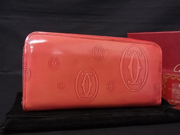 1円 Cartier カルティエ ハッピーバースデー パテントレザー 二つ折り 長財布 ウォレット 札入れ 小銭入れ レディース ピンク系 AC5943Iオ カルティエ ハッピーバースデー 1円 財布 カードケース ラウンドファスナー