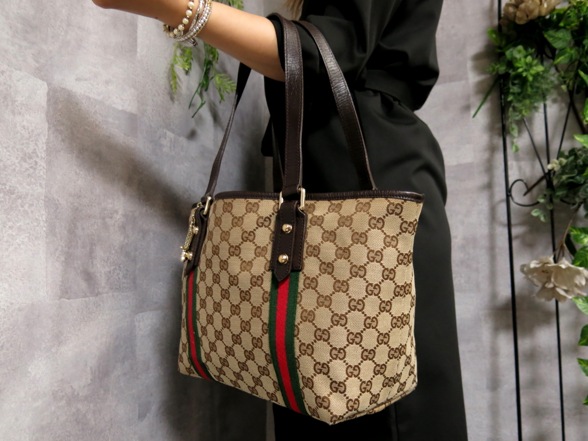 ●超美品●GUCCI グッチ●シェリー●GGキャンバス カーフ レザー 本革●トート バッグ●ベージュ 茶 赤 緑●G金具●B5 書類 収納●Js29232 グッチ シェリーライン GGキャンバス 0 ◇超美品売切グッチシェリー 1円■超美品■希少デザイン■型崩れ無し