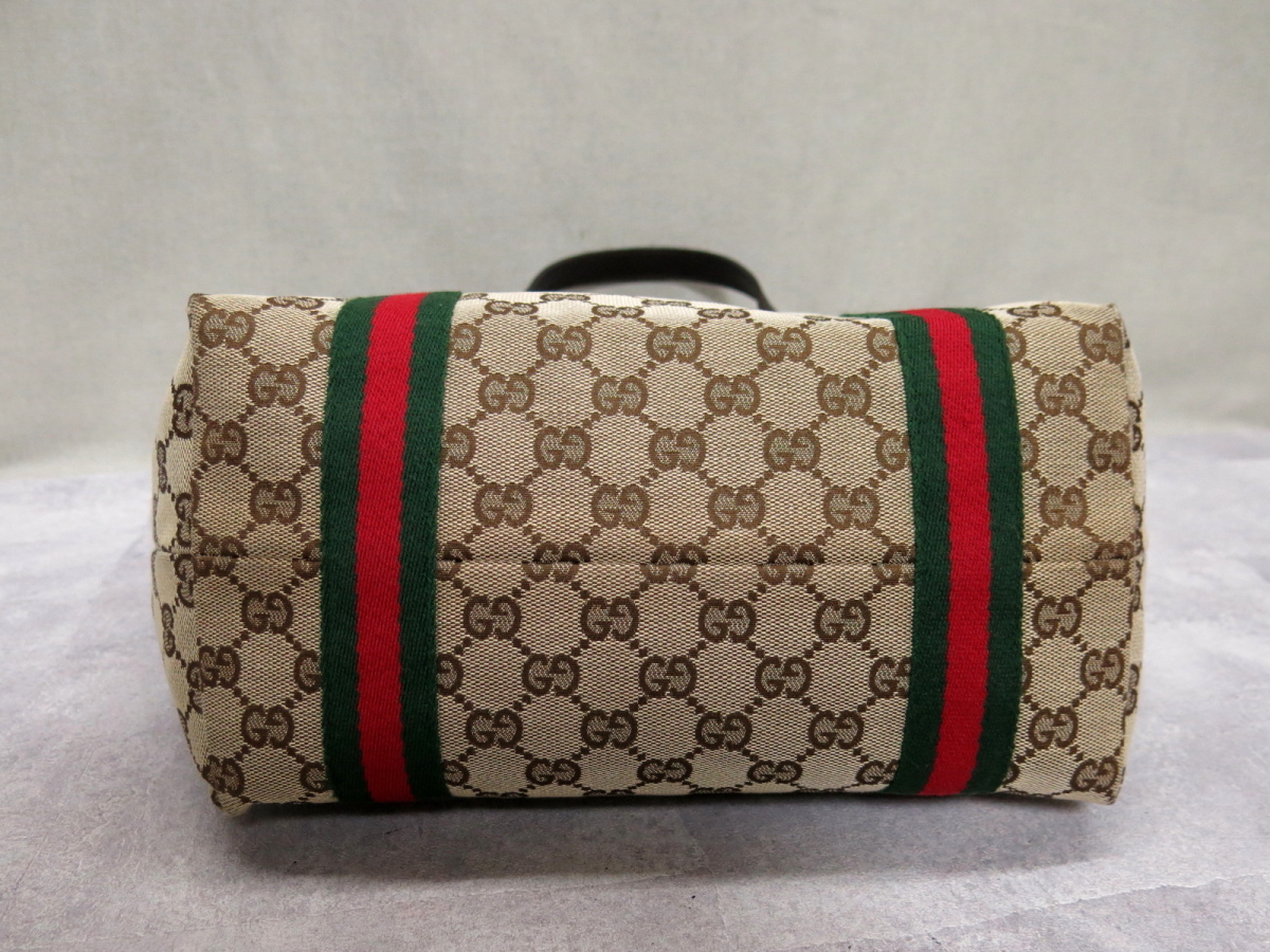 ●超美品●GUCCI グッチ●シェリー●GGキャンバス カーフ レザー 本革●トート バッグ●ベージュ 茶 赤 緑●G金具●B5 書類 収納●Js29232 グッチ シェリーライン GGキャンバス 0 ◇超美品売切グッチシェリー 1円■超美品■希少デザイン■型崩れ無し