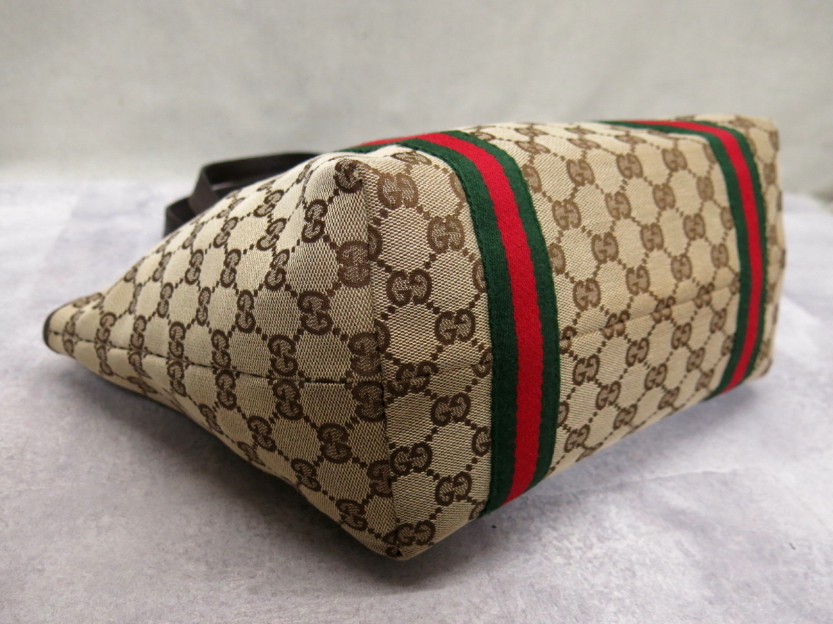 ●超美品●GUCCI グッチ●シェリー●GGキャンバス カーフ レザー 本革●トート バッグ●ベージュ 茶 赤 緑●G金具●B5 書類 収納●Js29232 グッチ シェリーライン GGキャンバス 0 ◇超美品売切グッチシェリー 1円■超美品■希少デザイン■型崩れ無し