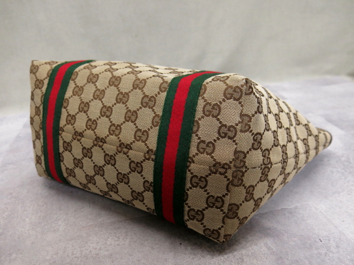 ●超美品●GUCCI グッチ●シェリー●GGキャンバス カーフ レザー 本革●トート バッグ●ベージュ 茶 赤 緑●G金具●B5 書類 収納●Js29232 グッチ シェリーライン GGキャンバス 0 ◇超美品売切グッチシェリー 1円■超美品■希少デザイン■型崩れ無し