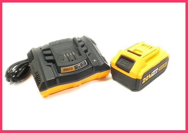 B0904C 未使用 INGCO インコ 20V 4.0Ah バッテリー FBLI2002J / 高速スマート充電器 FCLI2003J 動作品 電動工具 大工道具　