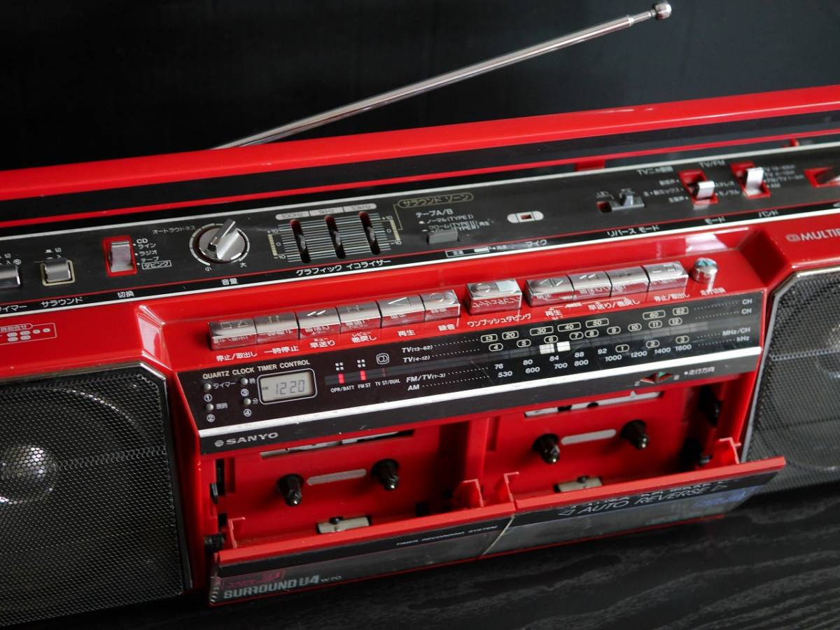 昭和レトロ SANYO U4-W40 (DR) ダークレッド 赤 FM/AMステレオラジオ