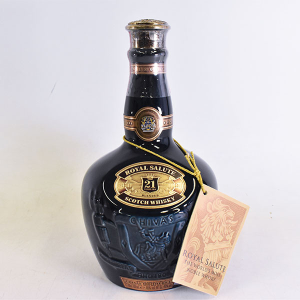 1円～☆古酒☆ロイヤル サルート 21年 青 陶器ボトル ＊巾着袋
