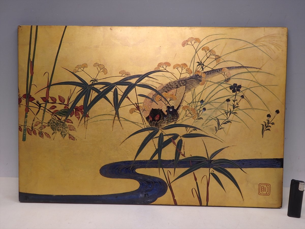 超激得，低価 背景の金が豪華 花鳥に流水 漆芸パネル サイズ：60&times;40&times;厚1.5cm 木製ボード 雉 秋草 女郎花 芒 小禽(和風)｜売買されたオークション情報、yahooの商品情報をアーカイブ公開 - オークファ 和風