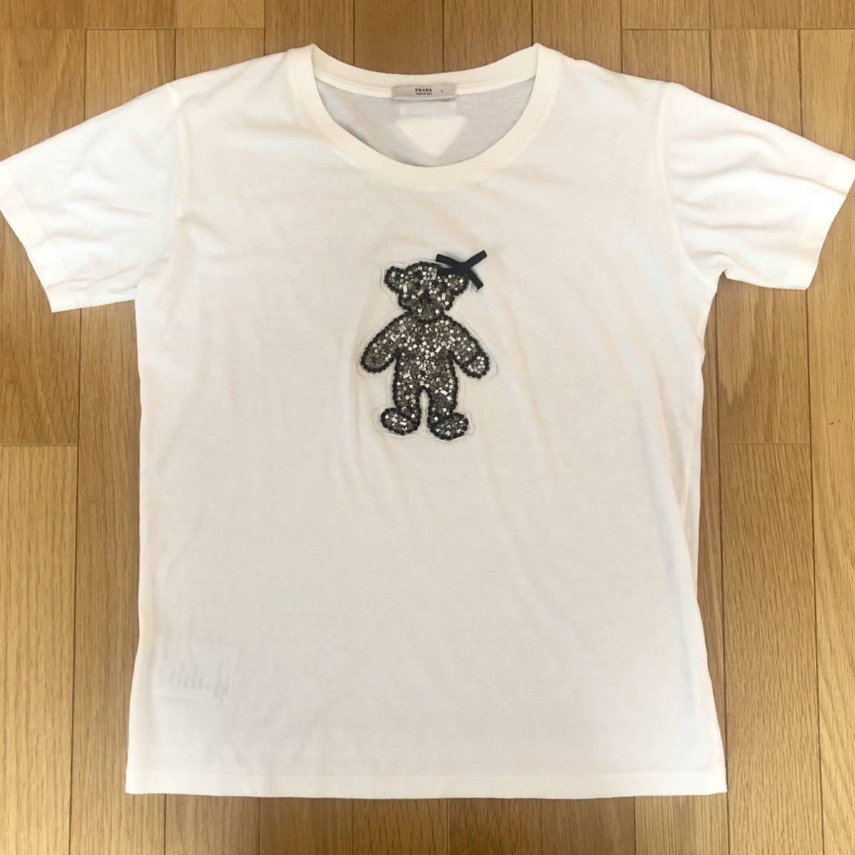 プラダ 限定 ベア アップリケ ビジュー Tシャツ L PRADA（ビジュー T 