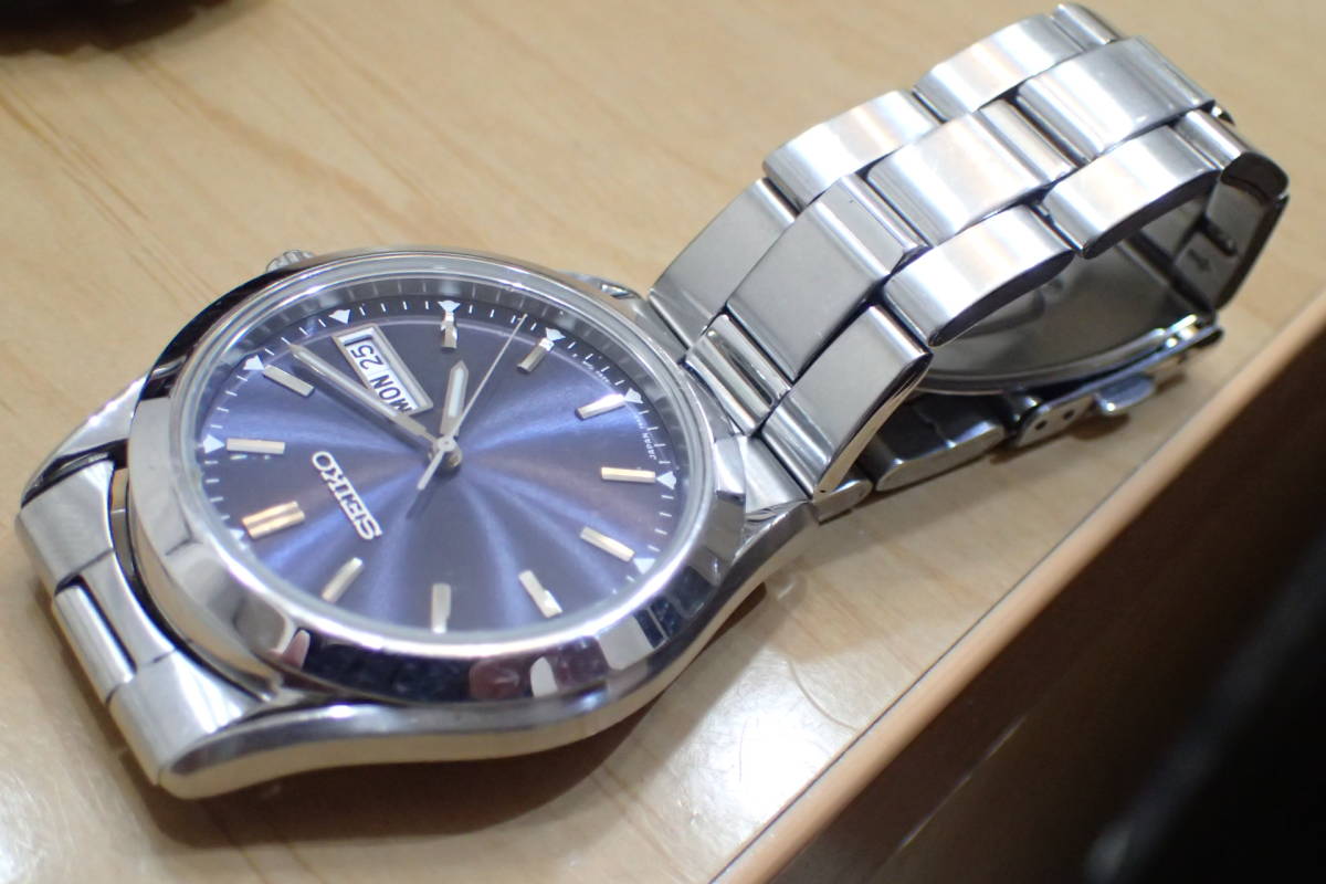 動作品 ◇SEIKO/セイコー 7N43-9080◇ ブルー文字盤/デイデイト メンズ 