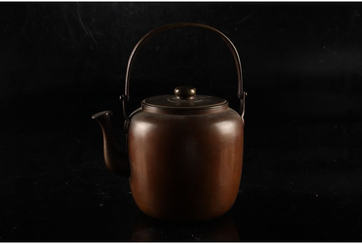 URA]茶道具/古銅製薬缶/899g/7-9-32(検)骨董/急須/茶瓶/薬缶/宝瓶/茶器