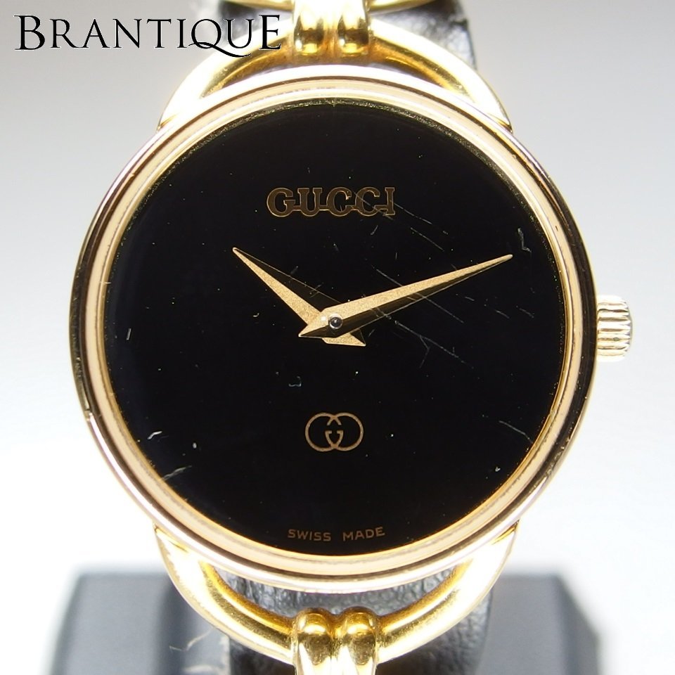 GUCCI グッチ Ref.6000L ブラックダイヤル QZ GPxレザー レディース