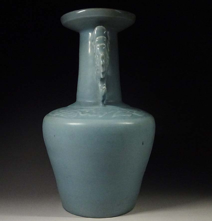 砥部焼 飛青磁 双魚耳 花瓶 時代物 栖山窯 高約20.5cm t06201 t06201の