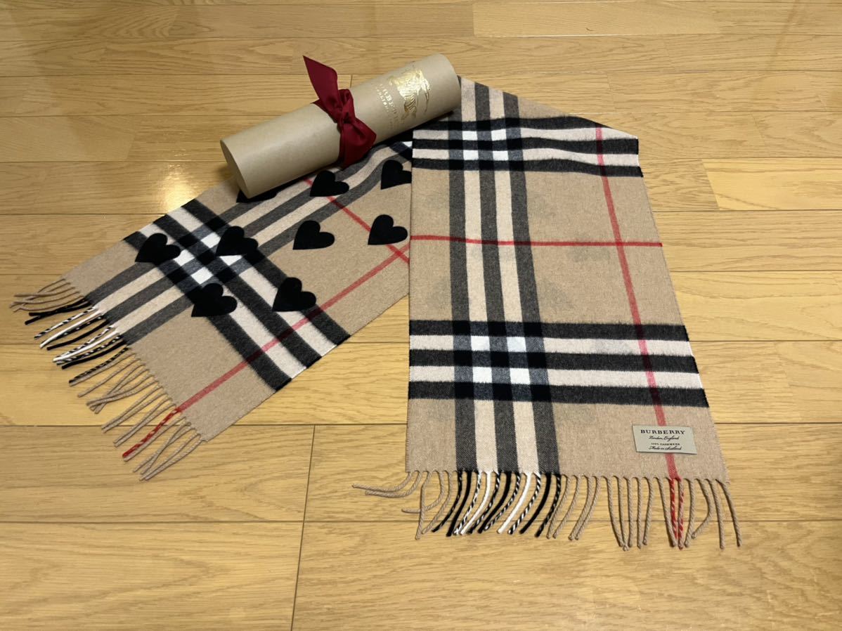BURBERRY バーバリー マフラー カシミア100％ ハートブラック(マフラー 