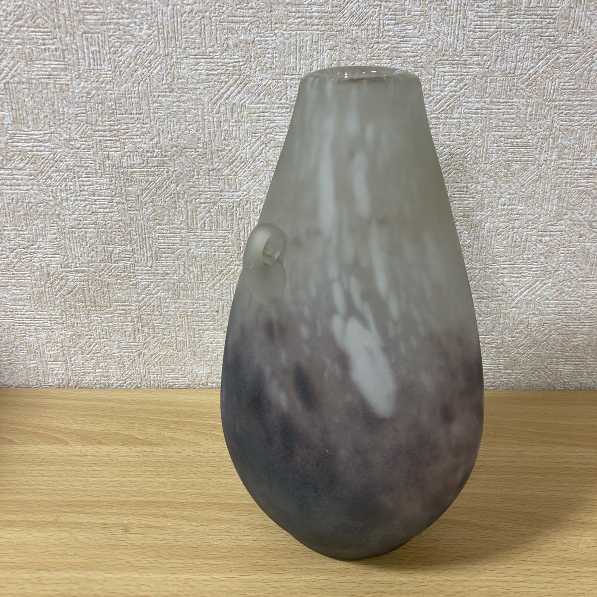 文化勲章作家 藤田喬平 手吹 花瓶 耳付 淡紫 花器 水注 ガラス細工 
