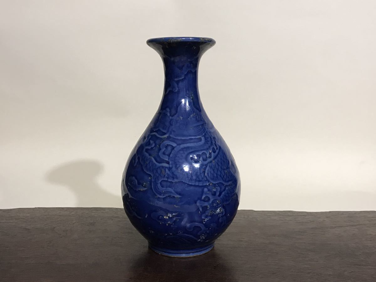 中国古陶磁器 清代 清朝 青華 古染付 草花の図 茶壺 花