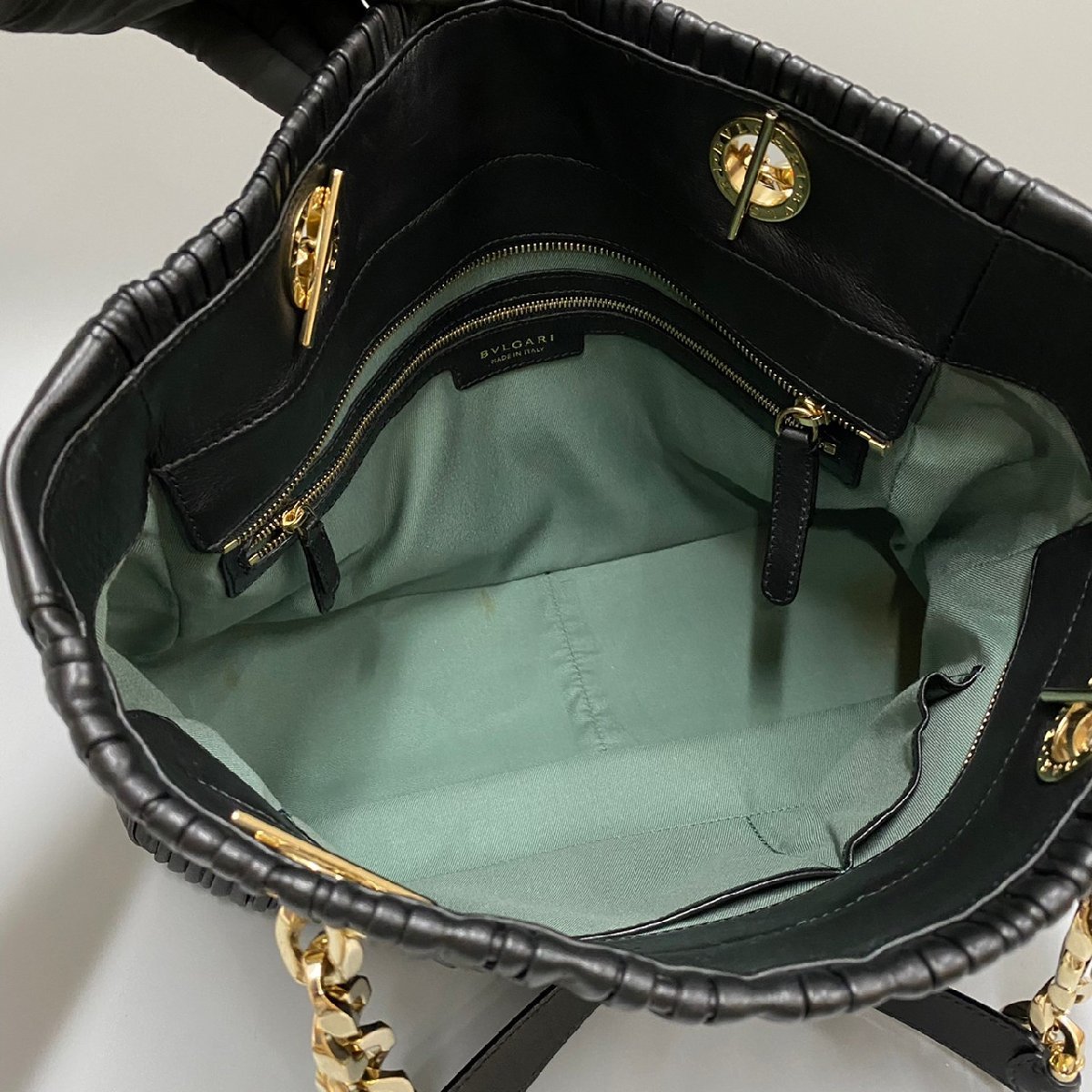1円 ほぼ 未使用 BVLGARI ブルガリ ナッパプリセ モネーテ ロゴ レザー 