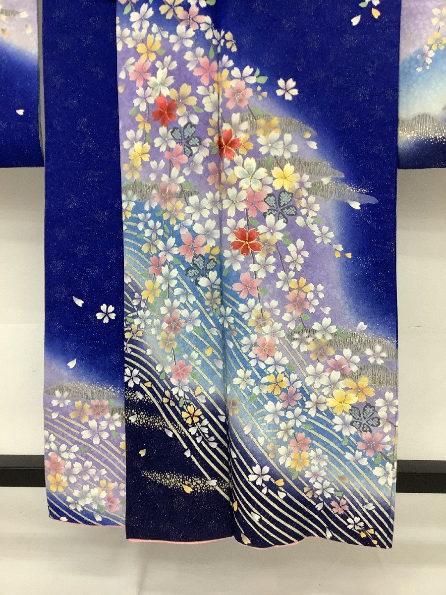 きものcocon☆振袖・帯 2点セット☆金駒刺繍/正絹/青系/ラメ/桜/帯:六