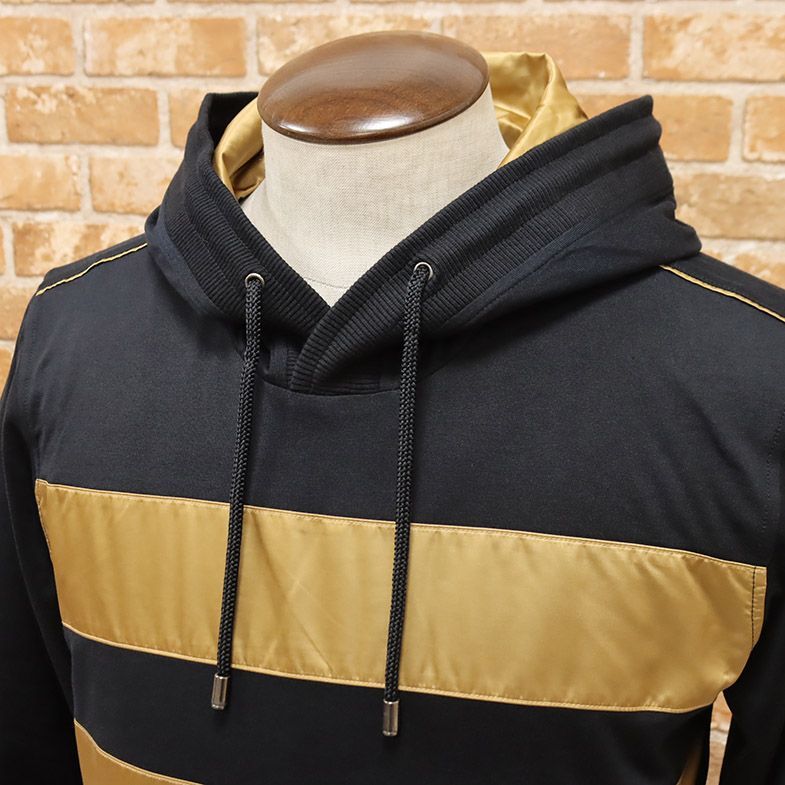1円/秋冬/DOLCE＆GABBANA/48サイズ/パーカー G9658G ジャージー伸縮 ボーダー ロゴ プリント イタリア製 アウトレット/黒×ゴールド/ft195/