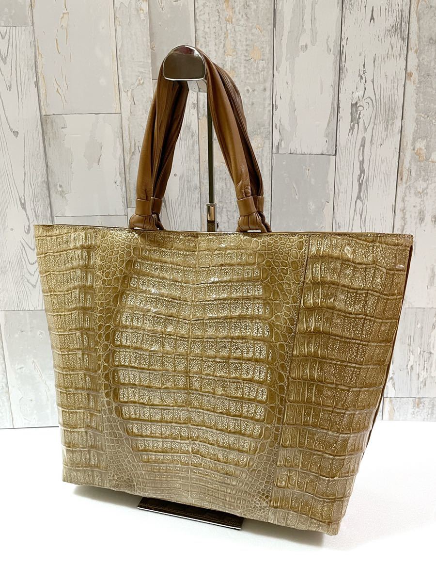 人気セール，お買い得 1円スタート 鰐革 クロコダイル カイマン トートバッグ ビッグサイズ 大容量 ブラウン エキゾチックレザー 高級 A4可能(クロコダイル)｜売買されたオークション情報、yahooの商品情報をアー クロコダイル