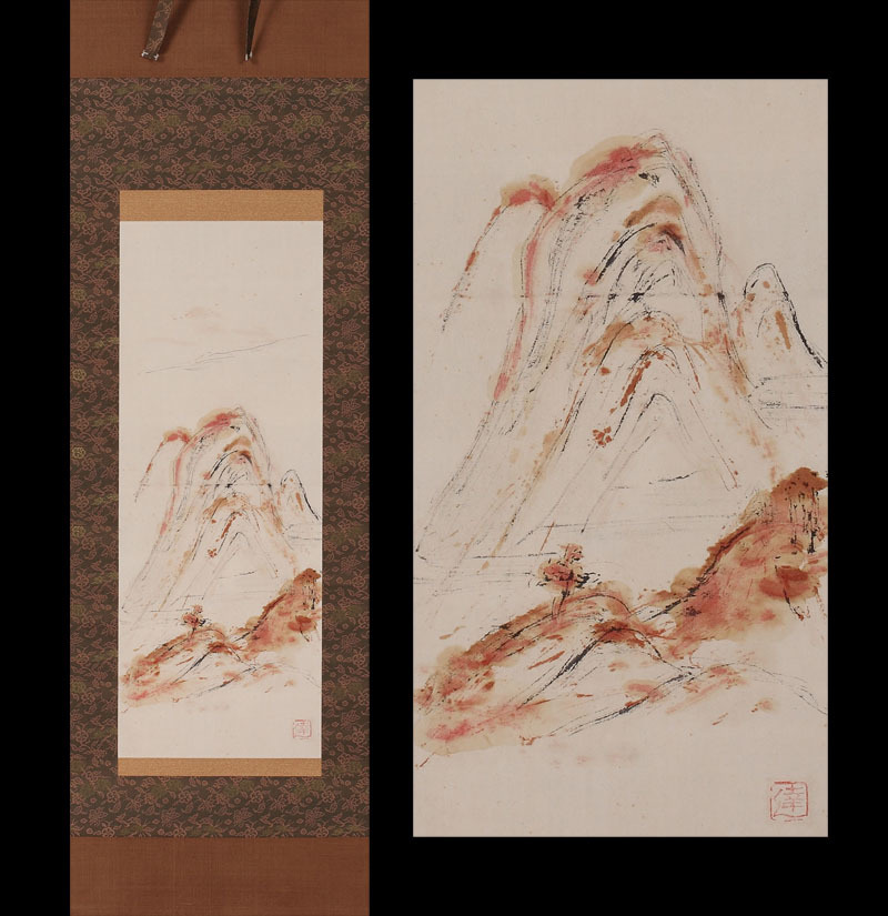 藤井達吉 山 うるし絵 掛軸 藤井達吉 山 うるし絵 掛軸