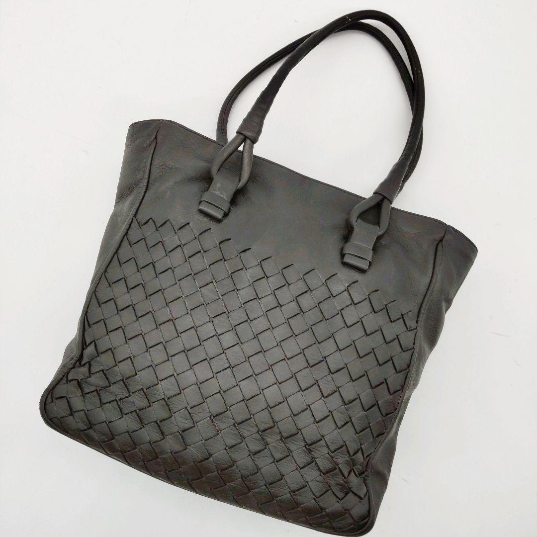 1円 BOTTEGAVENETA ボッテガヴェネタ　イントレチャート　サッチェル　トートバッグ　ブラック　レザー　レディース　フォーマル