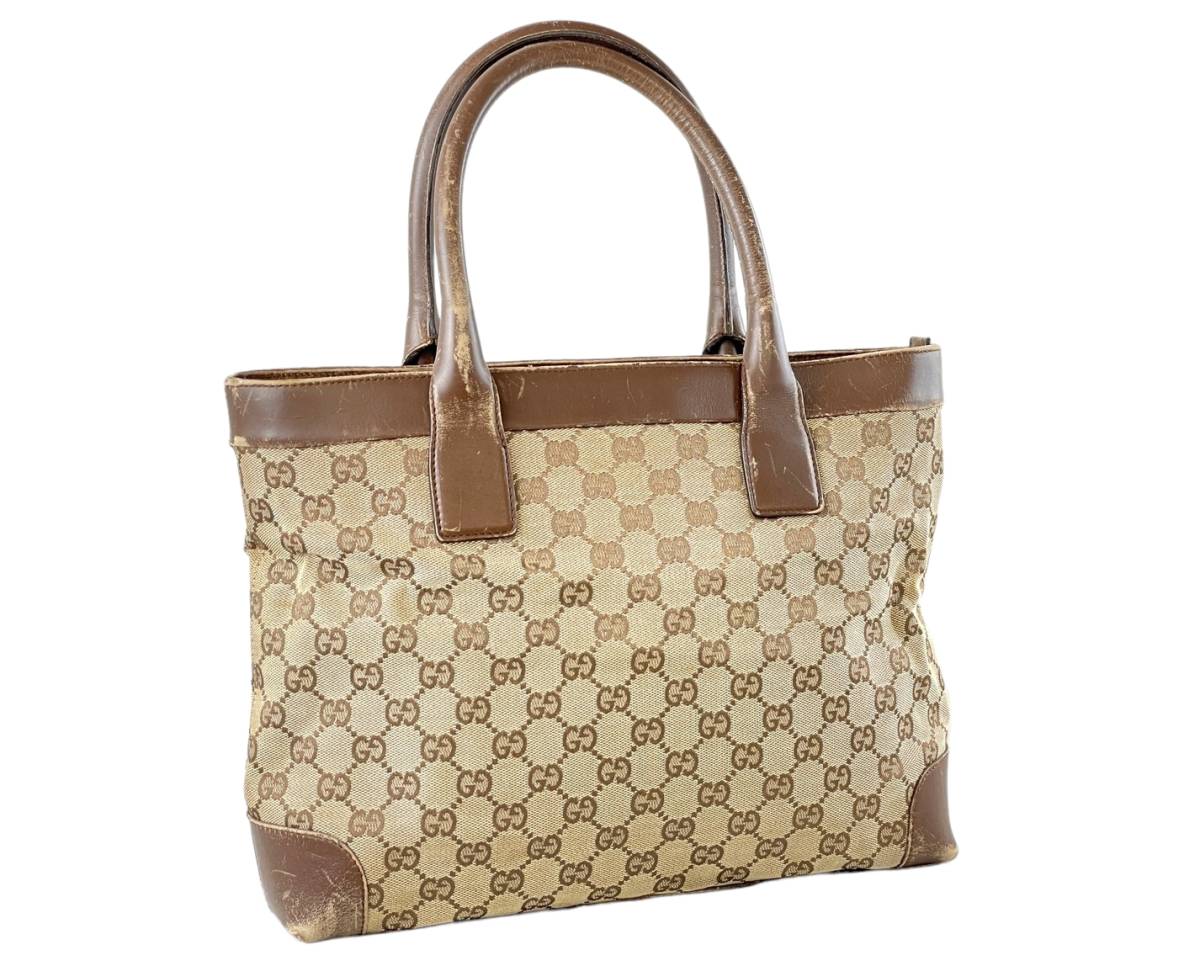 T4☆GUCCI/グッチ☆GG柄 トートバッグ ハンドバッグ キャンバス×レザー 