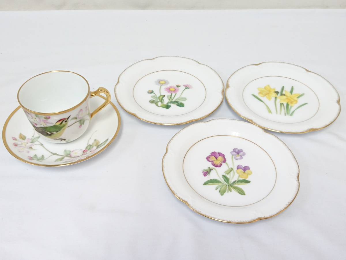 新品OKURA 大倉陶園 カップ&ソーサー プレート 4点セット⁄小皿⁄銘々