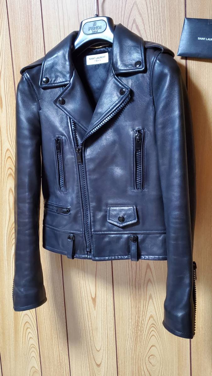 正規 限定 SAINT LAURENT PARISサンローランパリ ダブルライダース レザージャケット 黒 最小34 クラシックラグジュアリー BLジップ 保証書