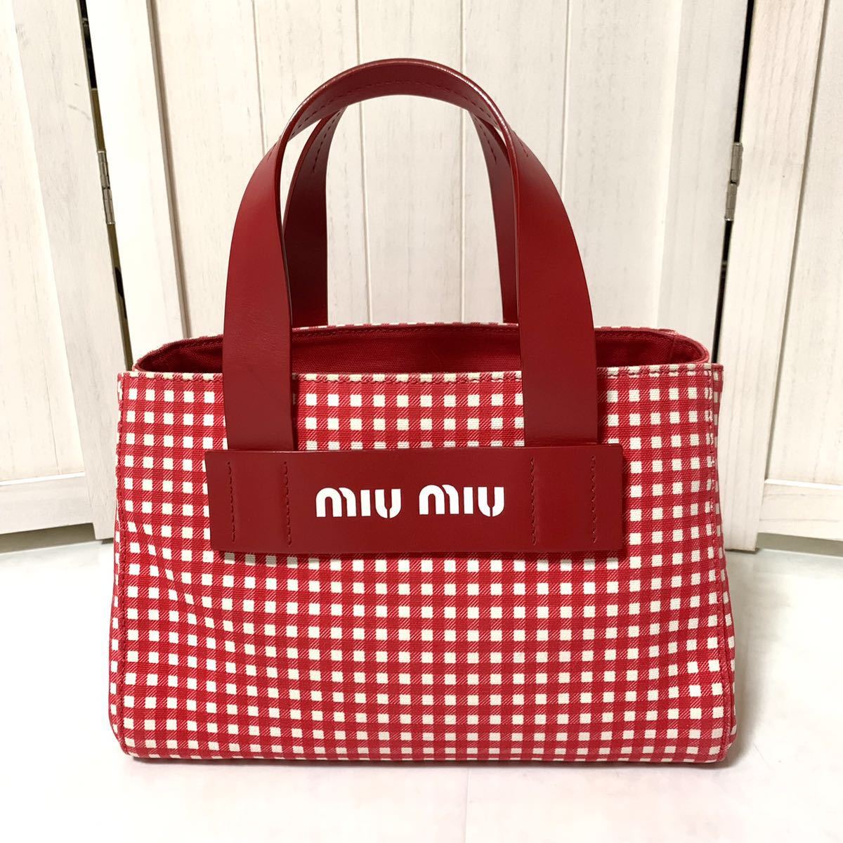 美品 miumiu ミュウミュウ カナパ ギンガムチェック 2way バッグ 