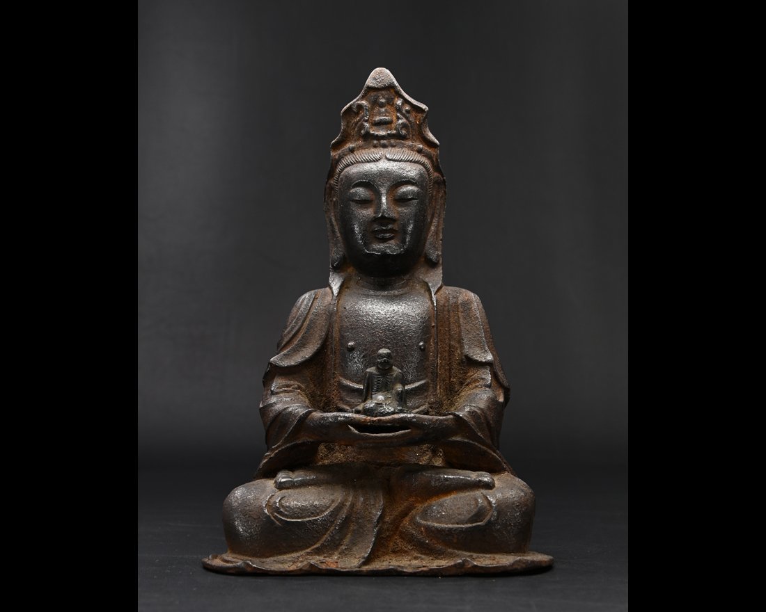 【永】029【兵庫県某医療法人会長旧蔵委託品】中国美術　明時代　鉄味の良い鉄仏鉄観音　羅漢体内仏有　　優品