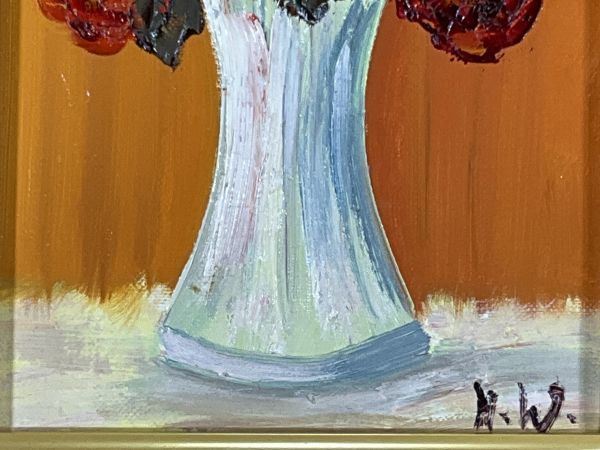 真作保証□油彩□渡部ひでき□『薔薇』□ 厚塗り人気画家 海外風景□額