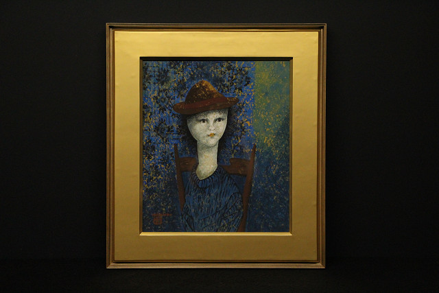 □南美□彫刻家・洋画家 中村直人「シャッポをかぶる子供」10号 額装