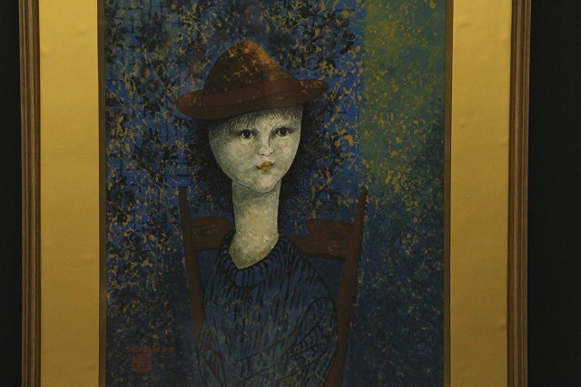 □南美□彫刻家・洋画家 中村直人「シャッポをかぶる子供」10号 額装