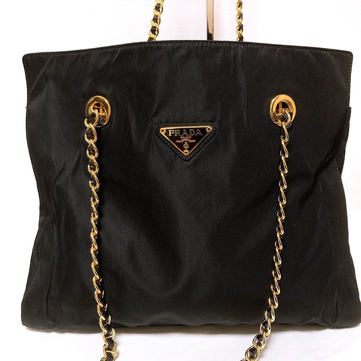 極美品】 PRADA プラダ トートバッグ ゴールドチェーン テスート  