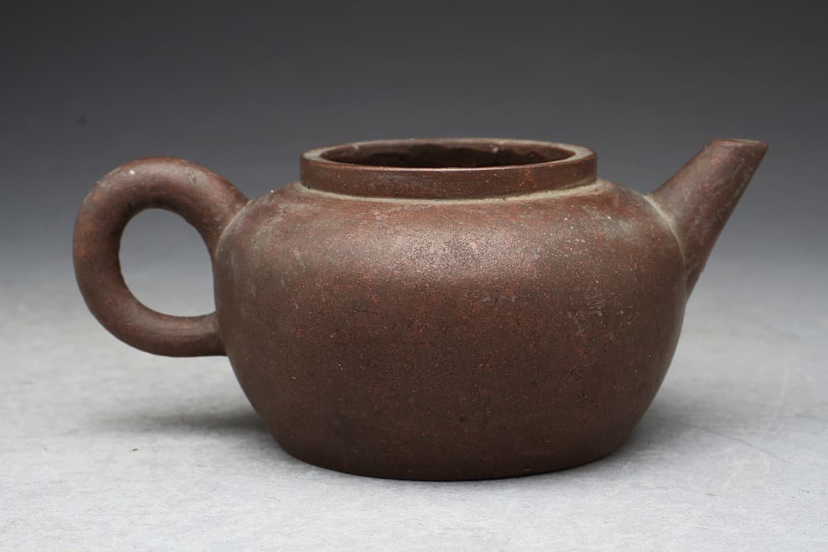 EE605 時代物 紫砂 梨皮泥 砲口 急須 幅11.4cm・紫砂梨皮泥茶壺・紫砂  