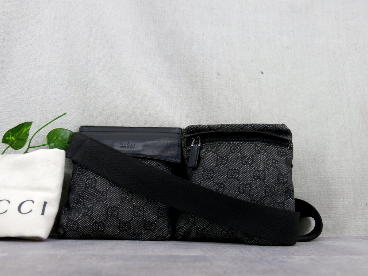 美品○GUCCI グッチ○メンズ○ロゴ型押し○GGデニム カーフ レザー 本 