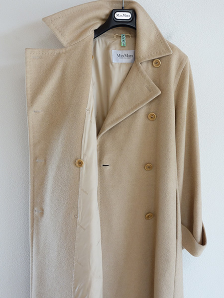 MaxMara□マックスマーラキャメル100％ダブルブレストベルテッドコート