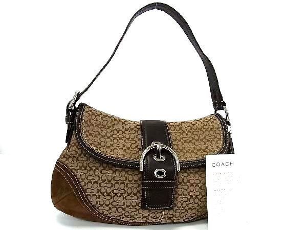1円 ■美品■ COACH コーチ F10926 ミニシグネチャー キャンバス×スエード ショルダーバッグ 肩掛け ブラウン系×ベージュ系 AD7215CN