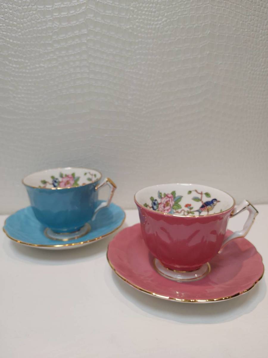 本物保証，新品 AYNSLEY ティーカップ&ソーサー 2点セット ブルー&ピンク(エインズレイ)｜売買されたオークション情報、yahooの商品情報をアーカイブ公開 - オークファン エインズレイ