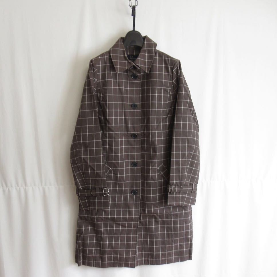 美品 FRED PERRY チェック柄 ステンカラーコート ロングコート M相当 レディース バルマカーンコート アウター フレッドペリー ジャケット