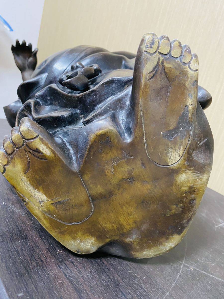 高岡銅器 布袋様 銅製 高さ51cm 秀峰作 唐銅 特大 置物 銅像(銅製