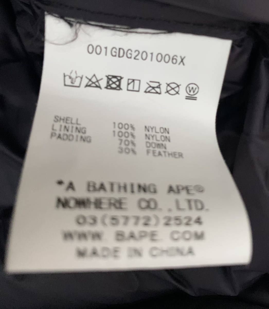 美品レア!】A BATHING APE アベイシングエイプ ダウンジャケット ノー 美品レア!】A BATHING APE アベイシングエイプ ダウンジャケット ノー