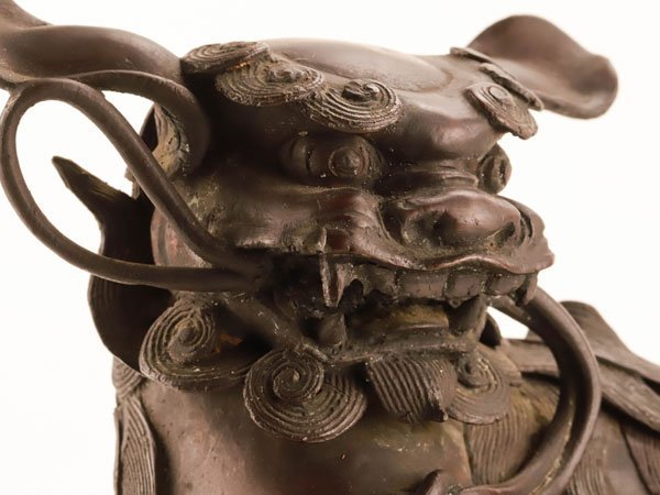 玉乗り獅子 玉獅子 置物 : 銅製 金色 高岡銅器工芸品 アンティーク