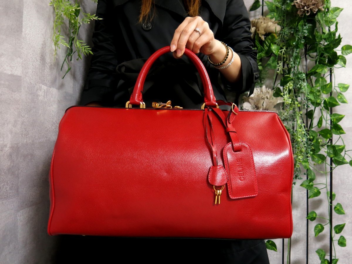 セリーヌ 昔のバッグ 赤 CELINE 2259 セリーヌヴィンテージ二重蓋 W 