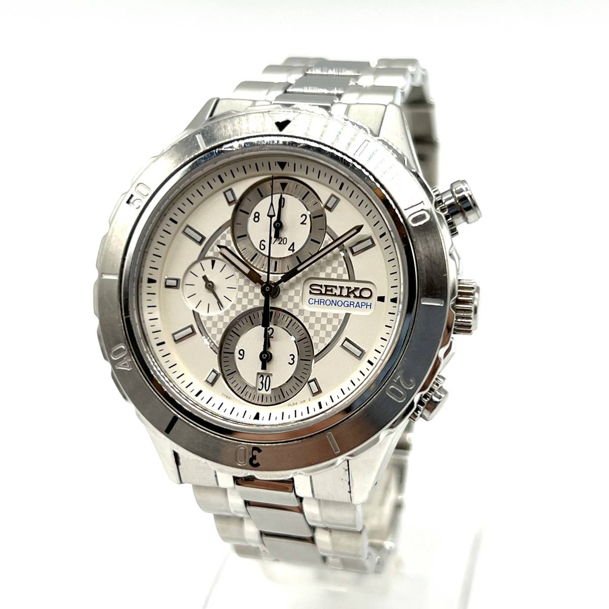 □SEIKO セイコー 7T92-0HY0 白文字盤 クロノグラフ クォーツ 腕時計 