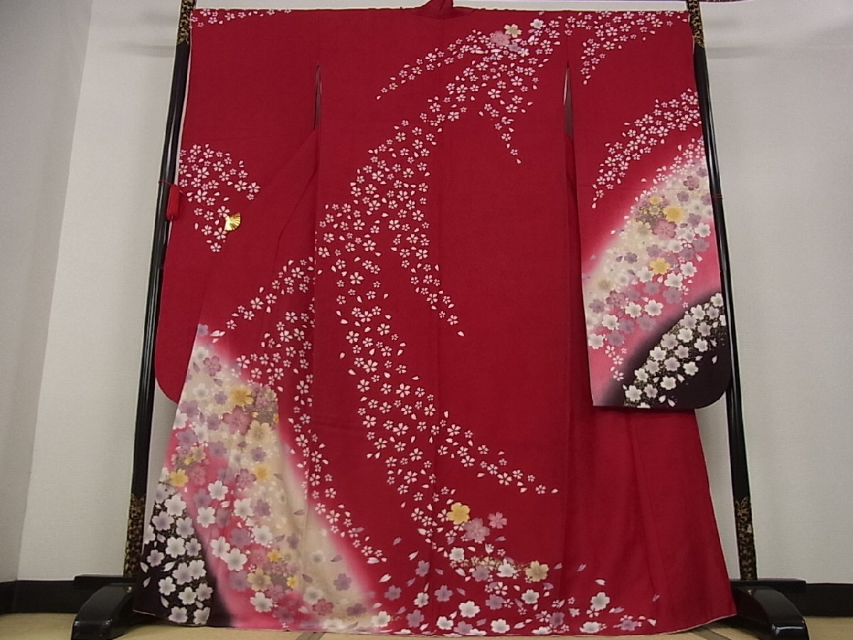 振袖 フルセット6点サイズM〜L駒刺繍鴛鴦花文暈し染め金彩正絹