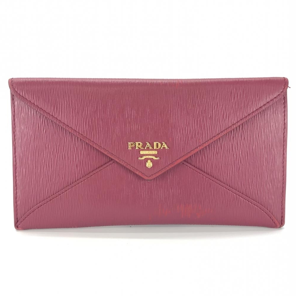 PRADA プラダ 1MF175 ドキュメントホルダーセット 長財布 マルチケース ミニクラッチ 型押しレザー イビスコピンク 赤系 管理YK29122