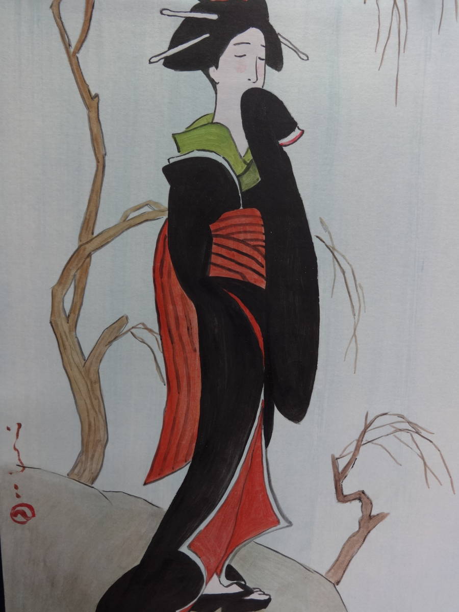 模写」竹久夢二 水彩 絵画 大正ロマン 旧家から～◇【模写】竹久夢二