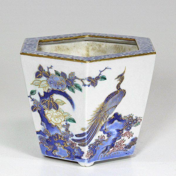 【TAKIYA】6328 十二代永楽善五郎 和全 『染錦金彩花鳥図鉢』 盆器 盆栽鉢 植木鉢 化粧鉢 古美術 幕末 明治 時代