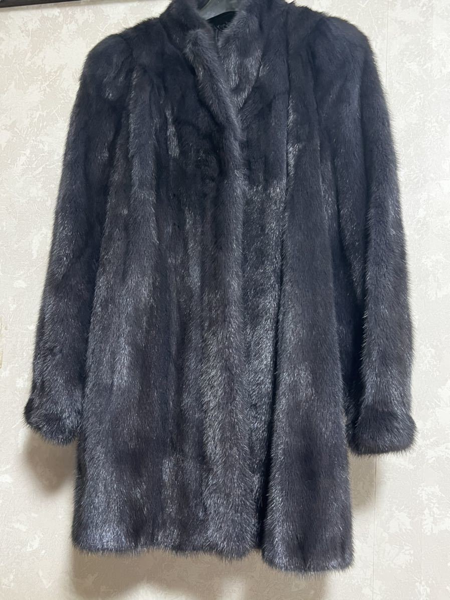毛皮 ミンク リアルファー □1円〜レディース 袖ロールアップ&frasl;ダークミンク GS1944○ブラックミンク*MINK*ファー 毛皮美品MINK ミンクリアルファー 本毛皮コート レディース パープルカラー 希少カラー 毛質艶やか　丈約:85c m